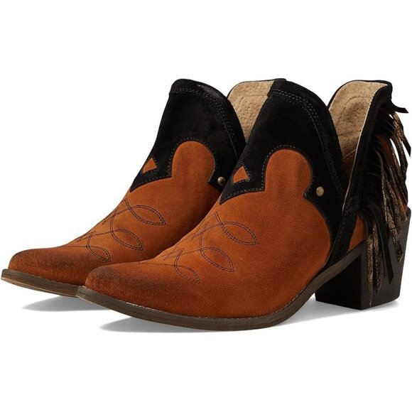 Corral Shoes Q0236 Brown Black Suede Fringed Western Cowboy Ankle Boots
